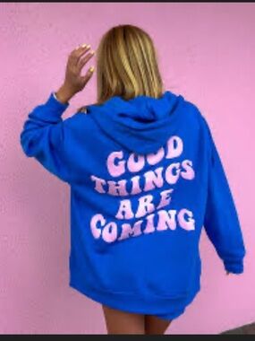 Ocean Drive Royal Blue Hoodie with Pink Back Graphic